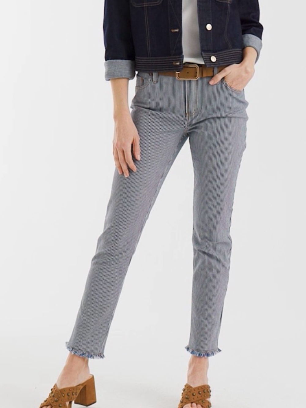 Chico's Pinnacle Stripe Girlfriend Ankle Jeans NWT Size 1.6 or 10 So Slimming